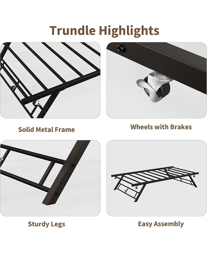 gaomon Pop Up Trundle Bed Frame, Foldable Metal Platform, Trundle Day Bed with Lockable Casters