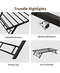 gaomon Pop Up Trundle Bed Frame, Foldable Metal Platform, Trundle Day Bed with Lockable Casters