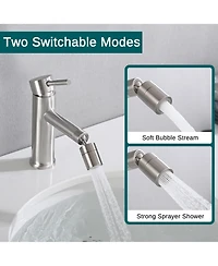 Busdays Brushed Nickle Bathroom Faucet for 2 Mode Faucet for Bathroom Sink with 360degree(s) Rotating Aerator