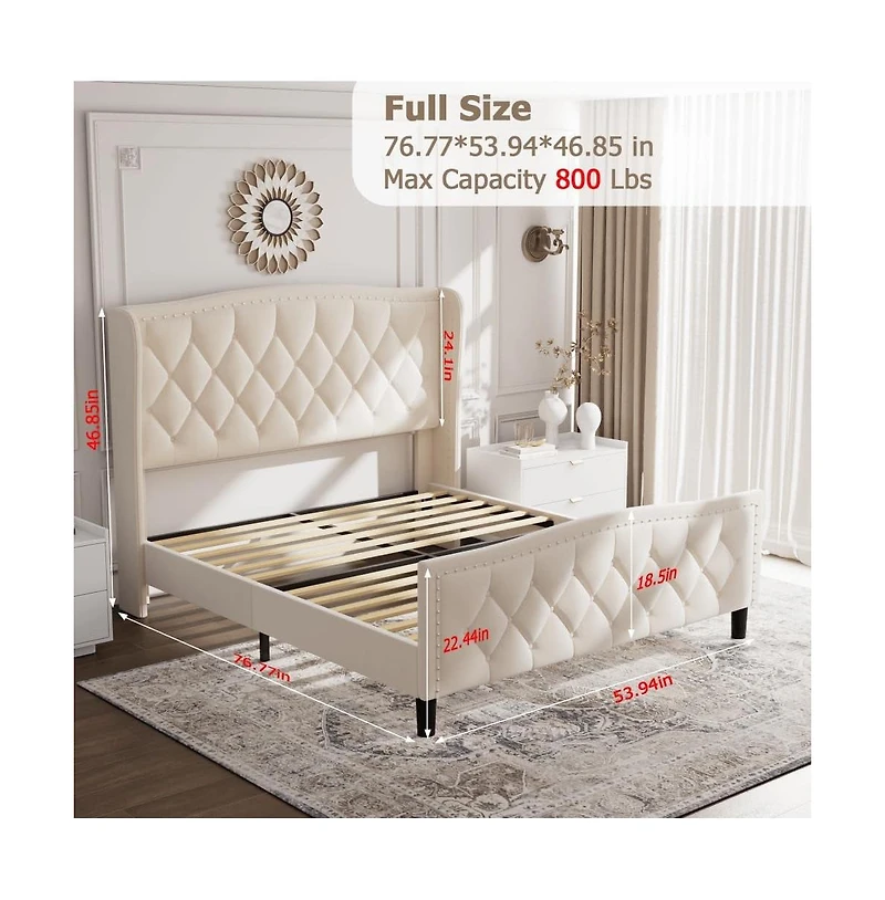 gaomon Wingback Platform Bed Frame Upholstered Headboard, No Box Spring Needed