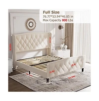 gaomon Wingback Platform Bed Frame Upholstered Headboard, No Box Spring Needed