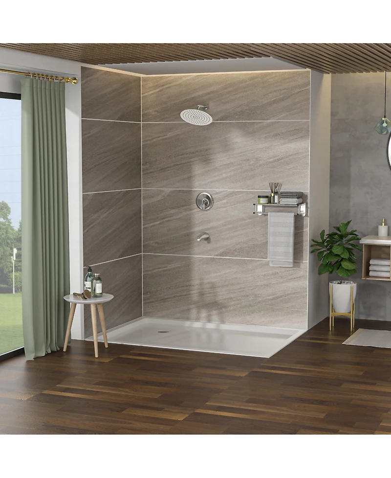 Busdays 10" Round Rain Shower Head Systems with Waterfall Tub Spout, Brushed Nickel,Wall Mounted shower