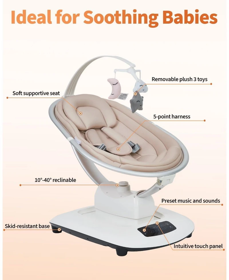gaomon Electric Baby Swing with 5 Motion Modes, 5 Speeds, Remote Control, Seat, 5-Point Harness