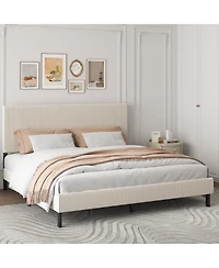 flynama King Size Bed Frame Upholstered Headboard Sturdy Iron Noiseless Easy Assembly