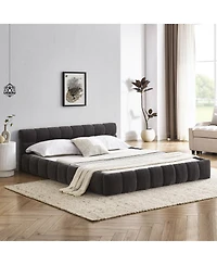 flynama Queen Size Grounded Upholstered Bed Thick Chenille Fabric Solid Frame