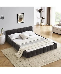 flynama Queen Size Grounded Upholstered Bed Thick Chenille Fabric Solid Frame