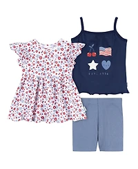 Gerber Baby Girls 3-Piece T-Shirts and Shorts, Usa, 24 Months