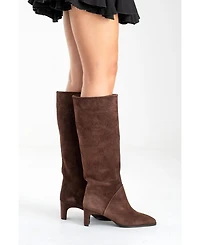 Forever & Always Shoes Women's Taly Leather Block Heel Knee High Boot