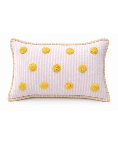 Vibhsa Polka Fun Tufted Dot Stripe Lumbar Decorative Pillow, 14" x 24"