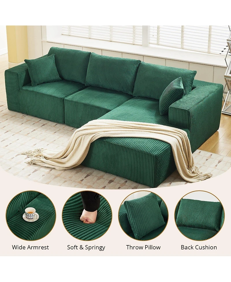 gaomon 108" L-Shaped Modular Sectional Sofa, 3-Piece Corduroy Cloud Couch with Left Facing Chaise & Armrests