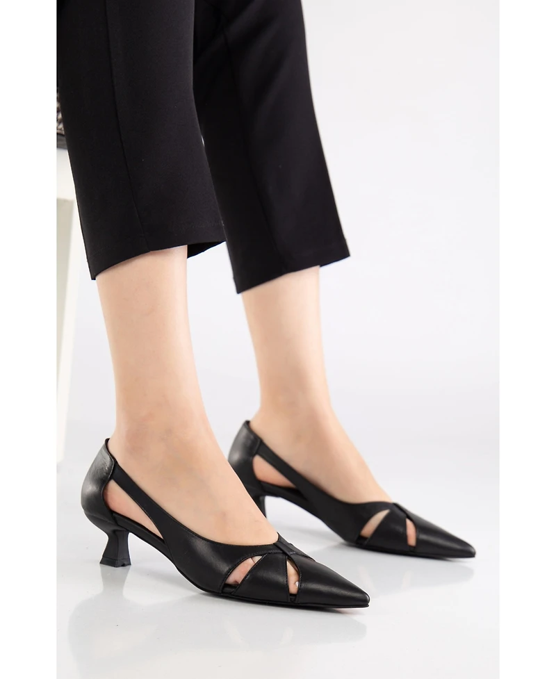 Forever & Always Shoes Women's Sidal Kitten Heel Leather Pumps