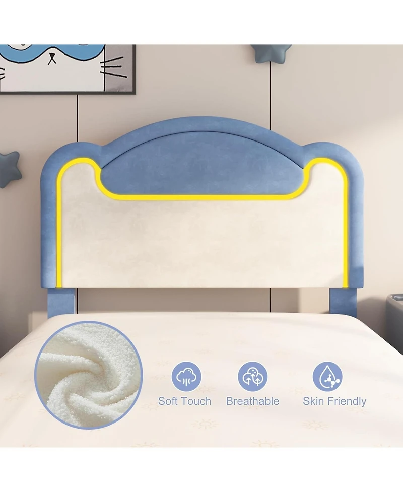 gaomon Upholstered Bed Frame with Led Lights, Fabric Headboard, Princess Platform Bed for Girls, Wood Slats