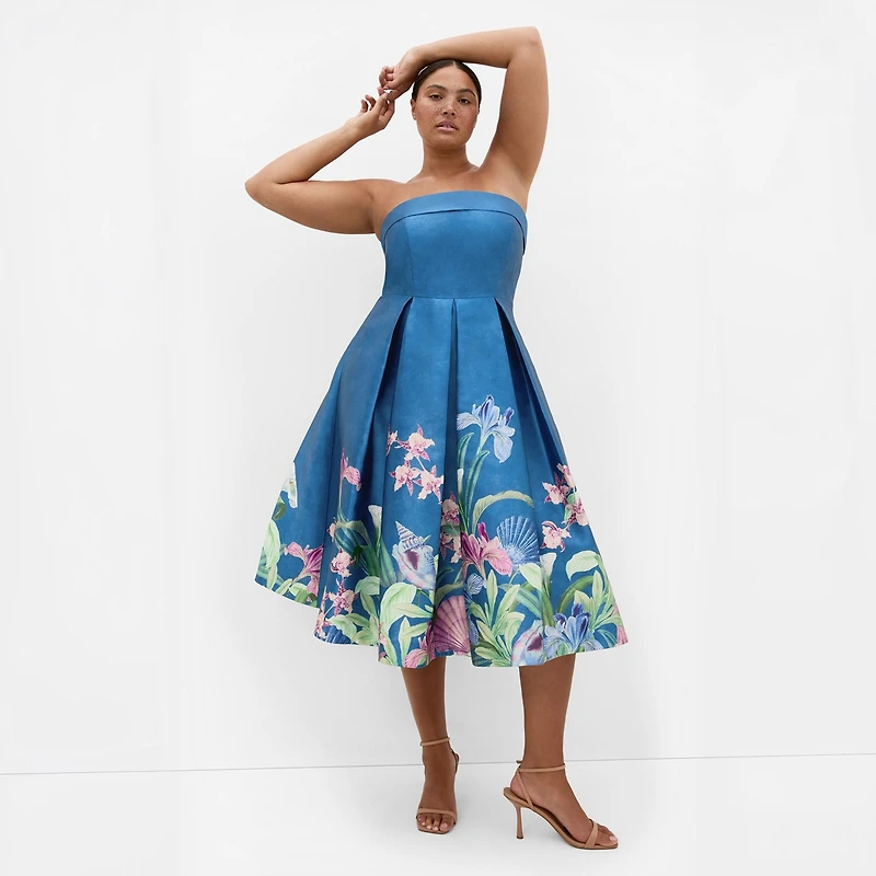 City Chic Plus Tiffany Bloom Strapless Midi Dress