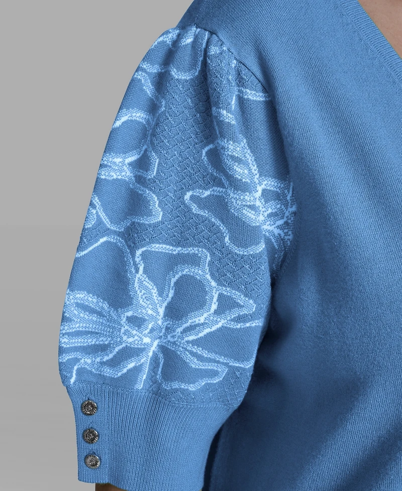 Karl Lagerfeld Paris Plus Floral Printed Sleeve Sweater