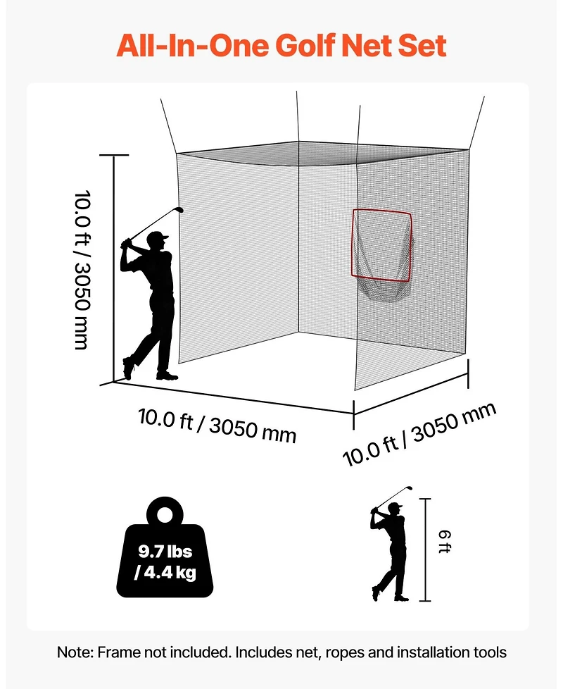 Mecale 10 x 10 x 10 Ft Golf Practice Cage with Targets