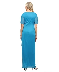 Alex Evenings Women's Embellished Flutter Sleeve Long Dress