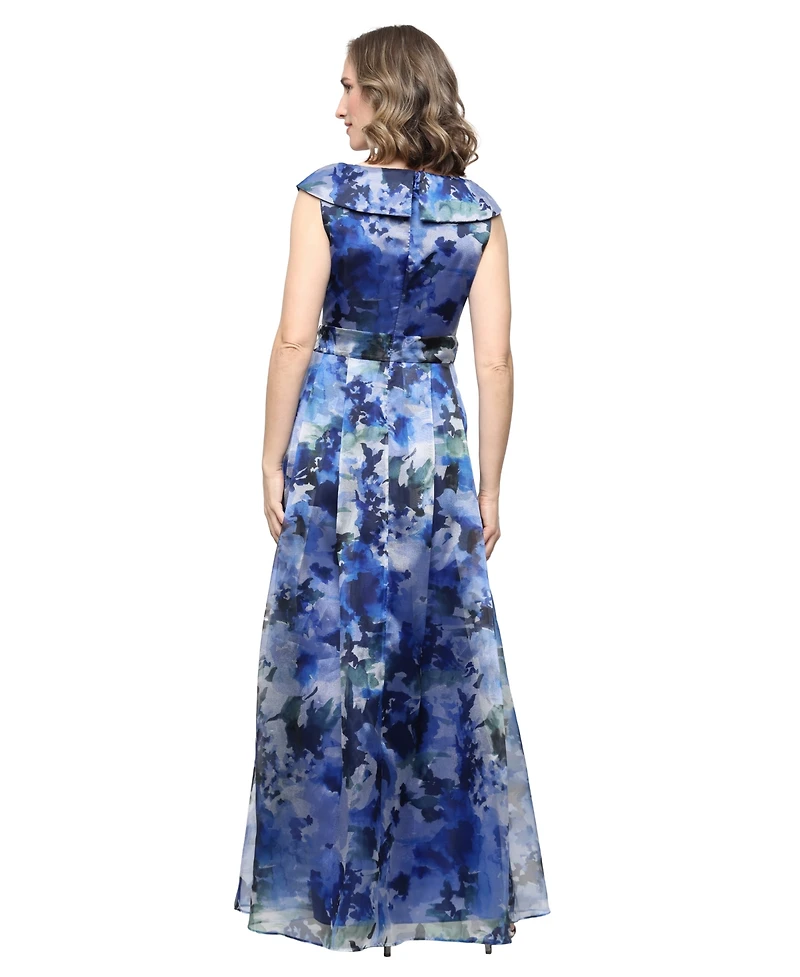 Alex Evenings Printed V-Neck Long A-Line Gown