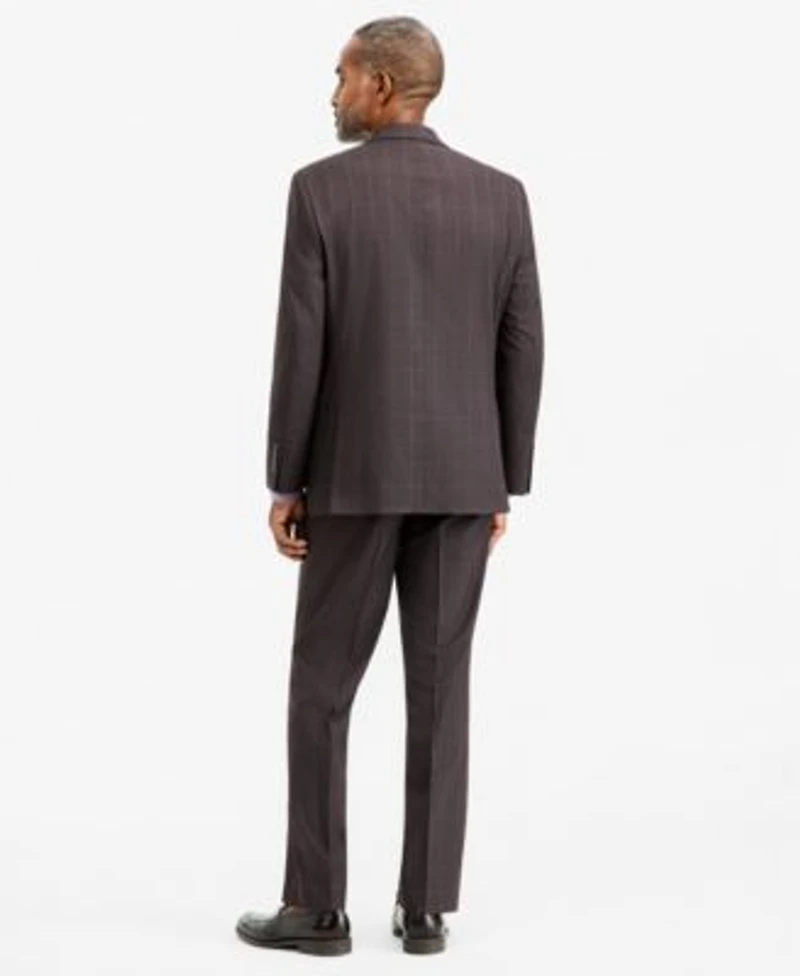 Tallia Mens Classic Fit Brown Blue Check Suit Separates