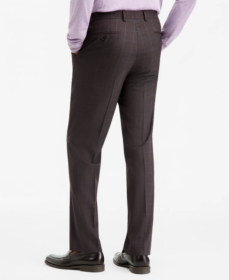 Tallia Men's Classic-Fit Brown & Blue Check Suit Separate Pants