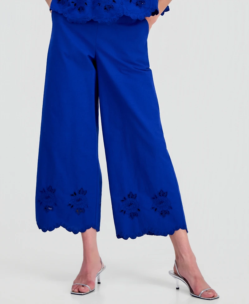 On 34th Women's Linen-Blend Cutwork-Hem Pull-On Pants, Macy's Exclusive