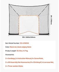 Mecale 12 x 9 Ft Lacrosse Goal Backstop Net