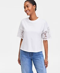 On 34th Women's Crochet-Sleeve Jersey T-Shirt, Macy's Exclusive