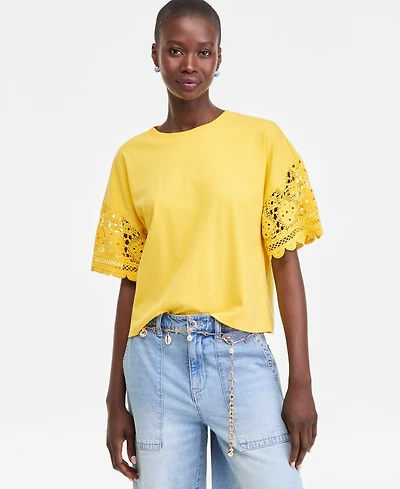On 34th Women's Crochet-Sleeve Jersey T-Shirt, Macy's Exclusive
