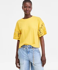 On 34th Women's Crochet-Sleeve Jersey T-Shirt, Macy's Exclusive