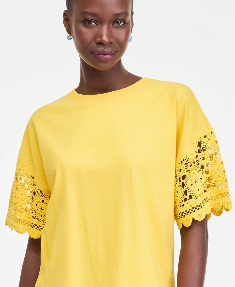 On 34th Women's Crochet-Sleeve Jersey T-Shirt, Macy's Exclusive