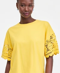 On 34th Women's Crochet-Sleeve Jersey T-Shirt, Macy's Exclusive