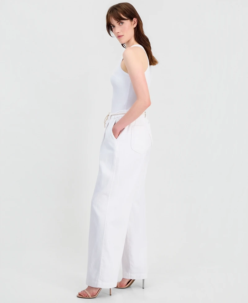Democracy Petite AbLeisure Sky Rise Pleated Wide-Leg Rope-Belt Pants