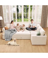 gaomon Sectional Sleeper Sofa with Pull Out Bed, Chenille Modular Sectional Sofa L Shaped Couch with Pull Out Couch and Storage Seat