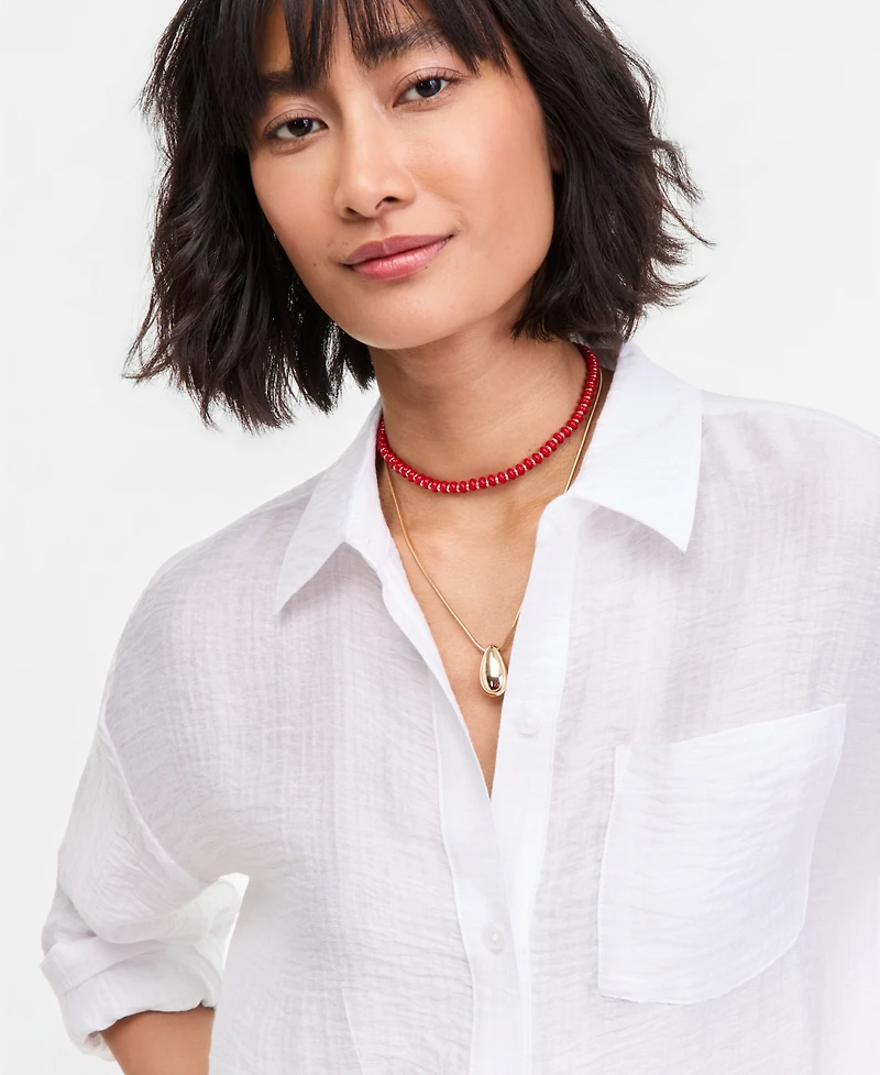 On 34th Women's Gauze Relaxed Button-Down Shirt, Macy's Exclusive