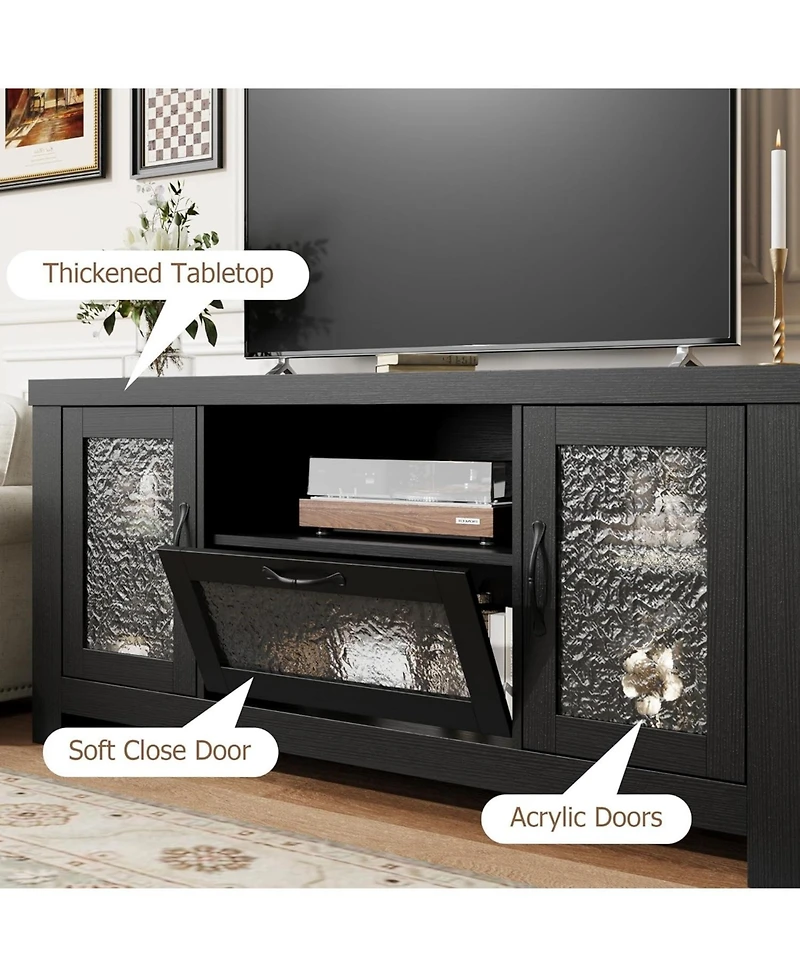 gaomon Tv Stand for 65 Inch Tv, Farmhouse Entertainment Center with Acrylic Door Storage Cabinet & Adjustable Shelves