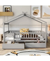flynama Wooden House Bed Two Drawers