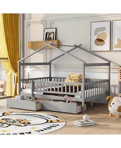 flynama Wooden House Bed Two Drawers