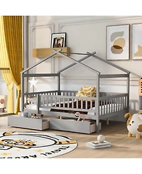 flynama Wooden House Bed Two Drawers