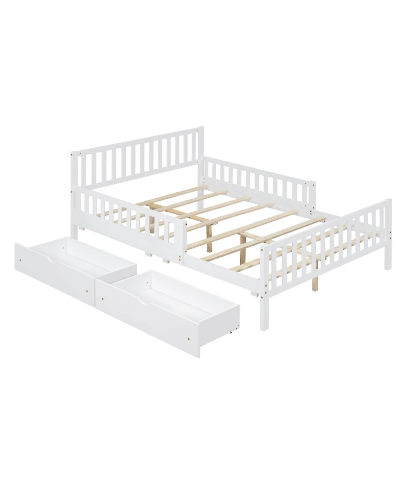 flynama Wood Platform Bed with Dual Side Guardrails Two Storage Drawers and Slat Support