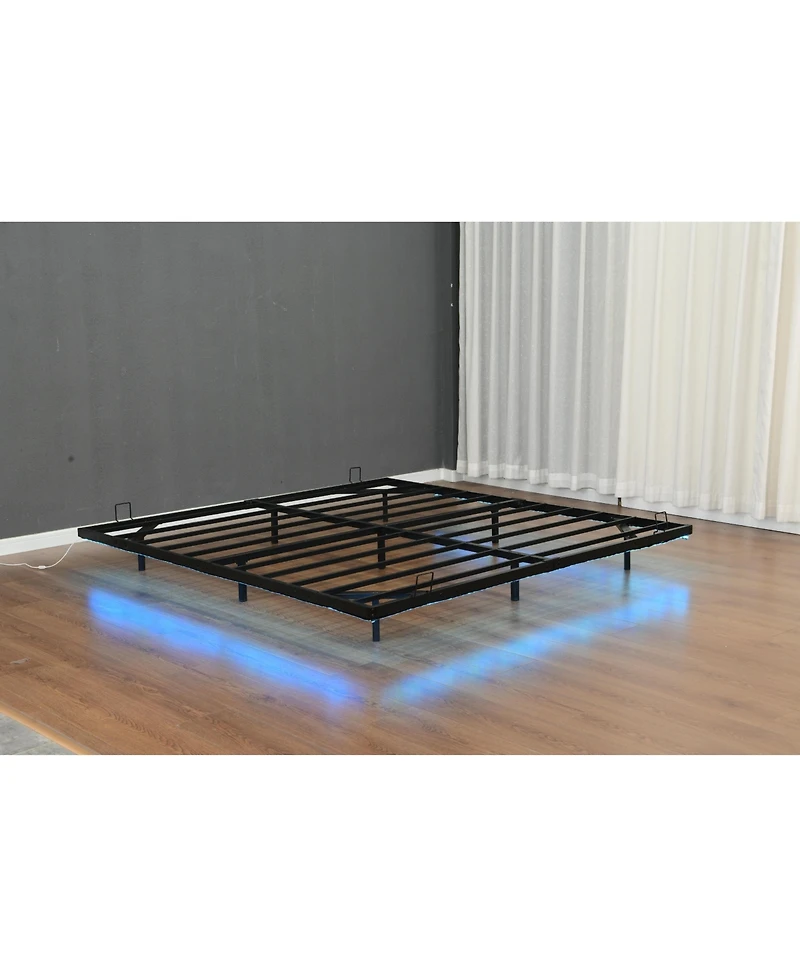 flynama Floating Metal Bed Frame With Led Lights Stable Noise Free No Box Spring