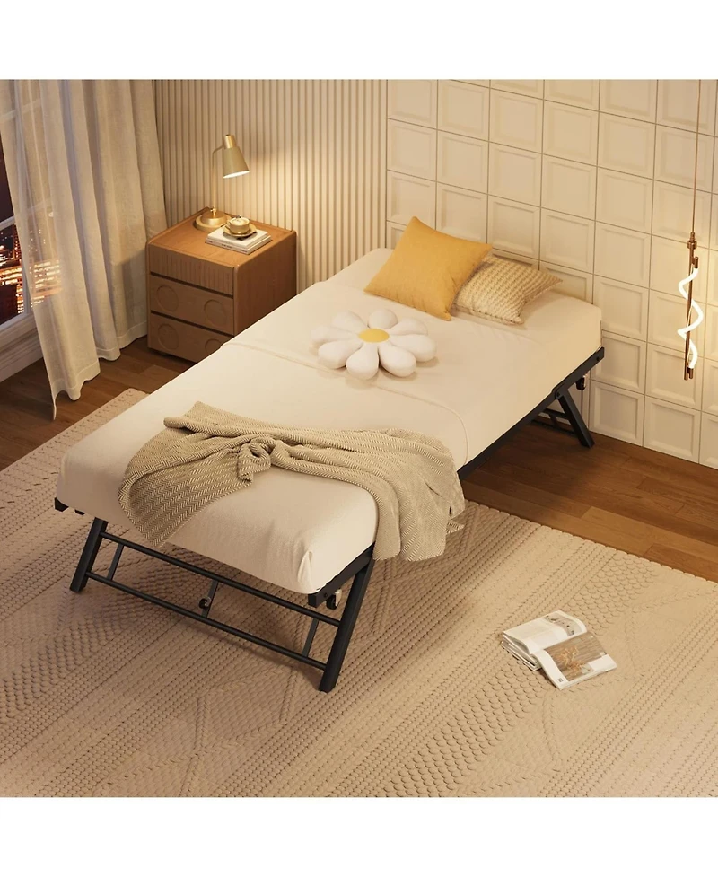 gaomon Twin Size Pop Up Trundle Bed Frame,Foldable Metal Platform,Trundle Day Bed with Lockable Casters