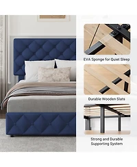 gaomon Queen Bed Frame with Adjustable Headboard & 4 Xl Drawers, Linen Upholstered, Wood Slats, 1000lb Capacity, No Box Spring