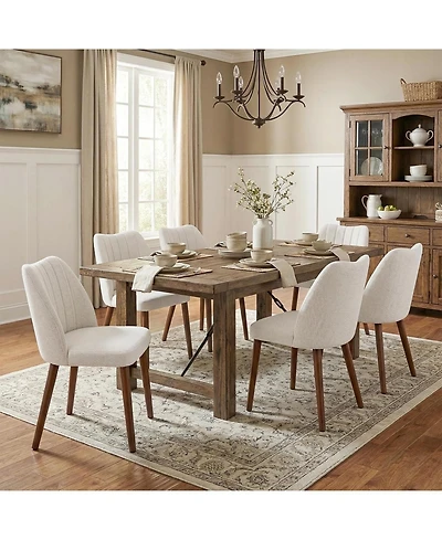 gaomon Wooden Dining Chairs Set of 6,Upholstered Dining Chairs Modern Fabric Kitchen Chairs with Back for Kitchen,White