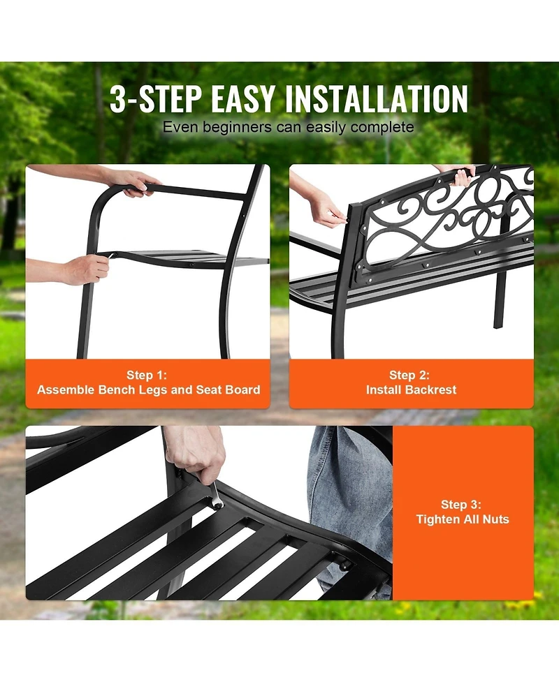 Gouun Metal Outdoor Garden Bench with Backrest and Armrests