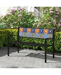 Gymax Patio Metal Bench Classic Slatted Loveseat for 2-3 People w/ Curved Seat