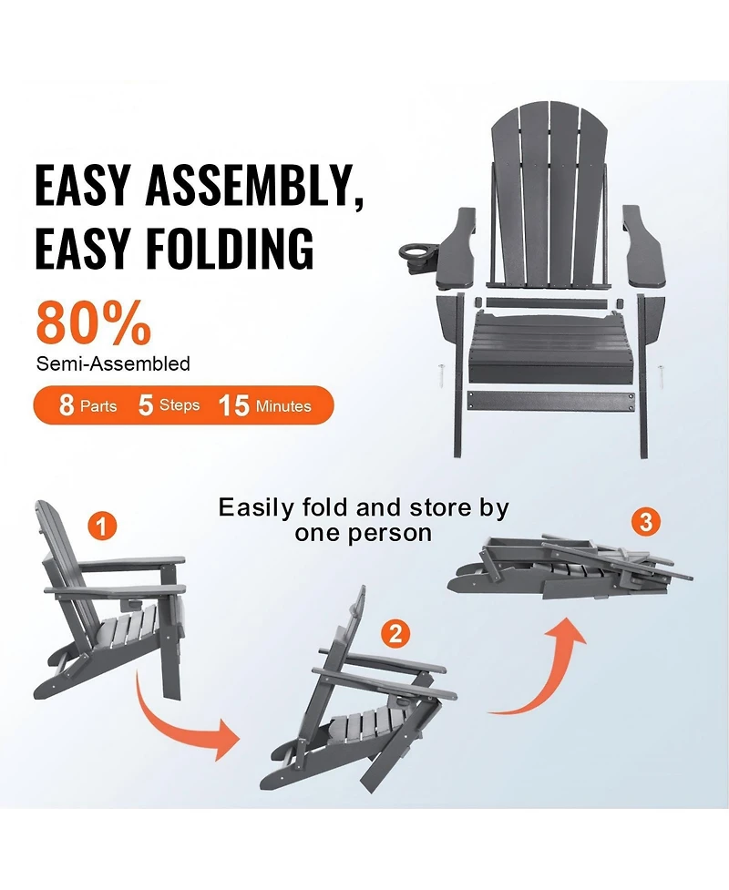 Gouun Folding Hdpe Adirondack Chair Set of 2 with Cup Holders