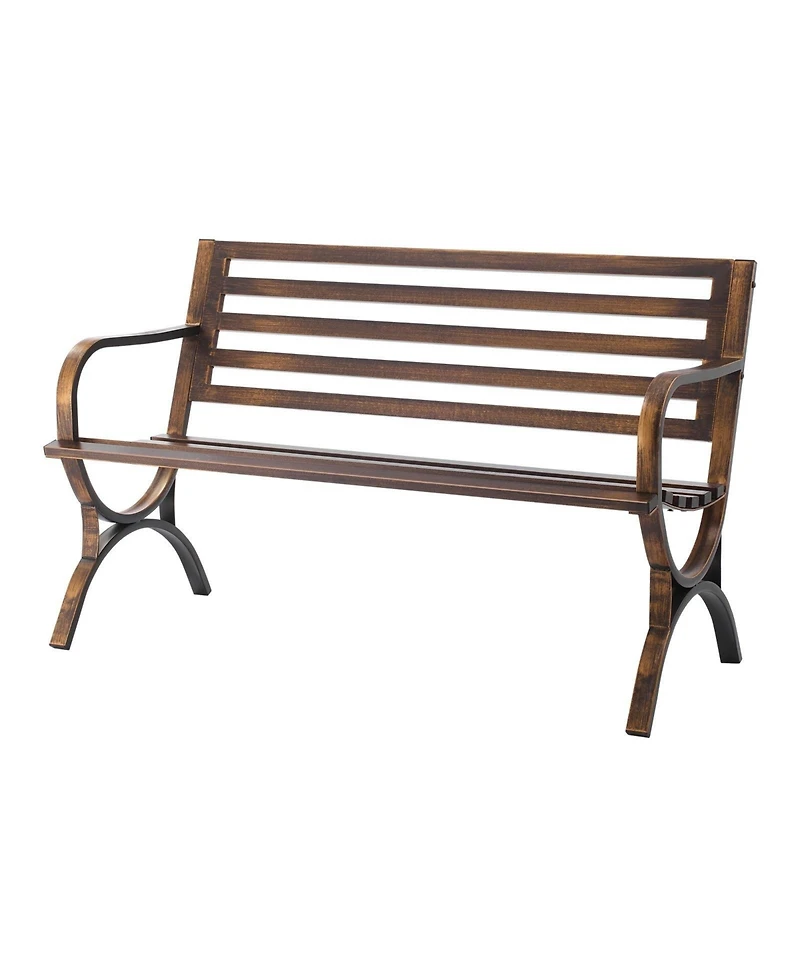 Gouun Carbon Steel Outdoor Bench with Slatted Backrest