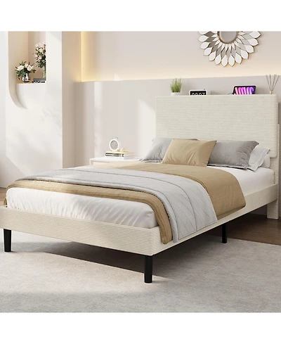 gaomon Twin Size Corduroy Mdf Bedhead Storage Soft Package Bed, Upholstered Bed Frame, Spacious Storage, Comfortable Mattress, No Box Spring Needed