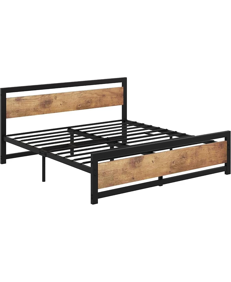 gaomon King Bed Frame, Metal Platform with Wooden Headboard and Footboard, Non-Slip Heavy Duty, Large Under Bed Storage, Noise-free, No Box Spring