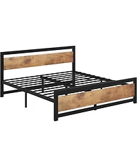 gaomon King Bed Frame, Metal Platform with Wooden Headboard and Footboard, Non-Slip Heavy Duty, Large Under Bed Storage, Noise-free, No Box Spring