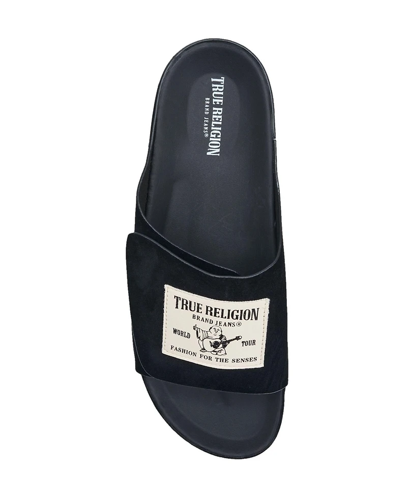True Religion Men's Cudi Velcro Strap Srs Logo Patch Sandal